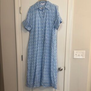 Blue and White Patterned Maxi Shirt Dress by Livro